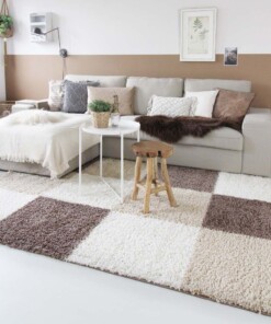 Hochflor Teppich Kariert Shaggy Trend - Mokka Hochflor Teppich Kariert Shaggy Trend - Mokka