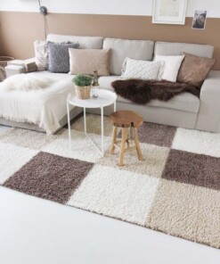 Hochflor Teppich Kariert Shaggy Trend - Mokka