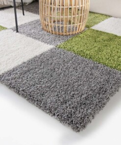 Hochflor Läufer Kariert Shaggy Trend - Grün
