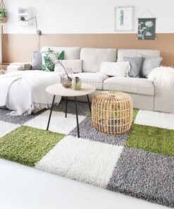 Hochflor Läufer Kariert Shaggy Trend - Grün