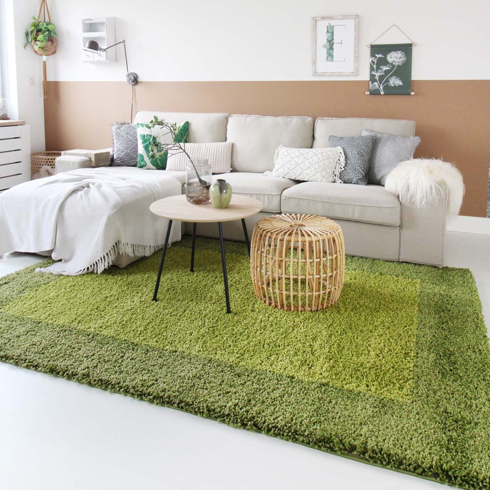 Hochflor Teppich Bordüre Shaggy Trend - Grün Hochflor Teppich Bordüre Shaggy Trend - Grün