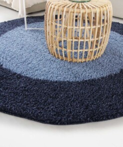 Hochflor Teppich Rund Bordüre Shaggy Trend - Blau - sfeer