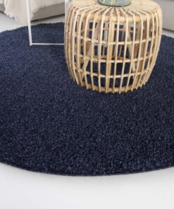 Hochflor Teppich Rund Shaggy Trend - Marineblau - close up zijkant