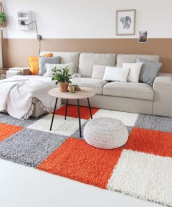 Hochflor Läufer Kariert Shaggy Trend - Orange