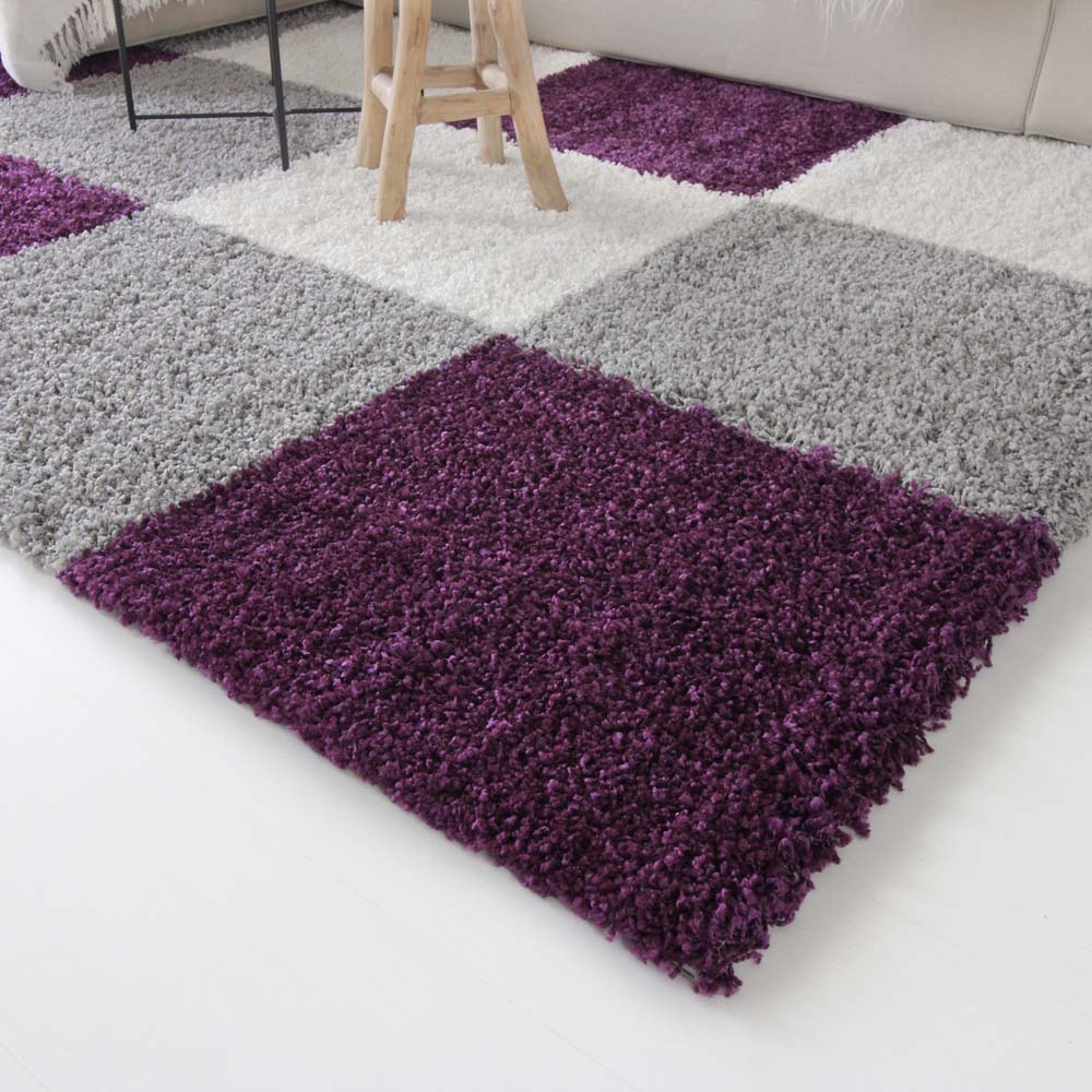Hochflor Teppich Kariert Shaggy Trend - Lila Hochflor Teppich Kariert Shaggy Trend - Lila