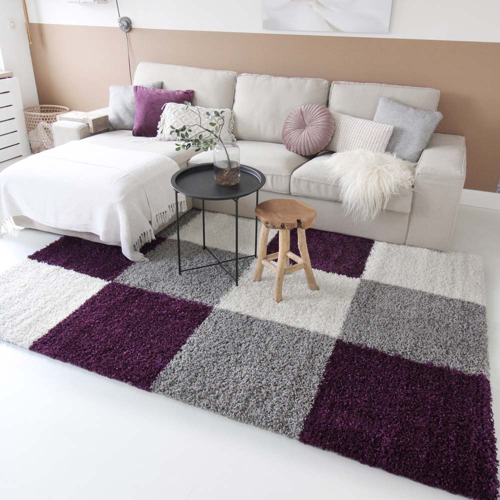 Hochflor Teppich Kariert Shaggy Trend - Lila Hochflor Teppich Kariert Shaggy Trend - Lila