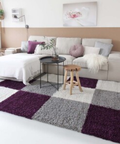 Hochflor Teppich Kariert Shaggy Trend - Lila Hochflor Teppich Kariert Shaggy Trend - Lila