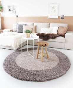 Hochflor Teppich Rund Bordüre Shaggy Trend - Taupe - sfeer, thumbnail