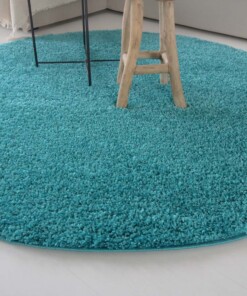Hochflor Teppich Rund Shaggy Trend - Türkis - close up zijkant