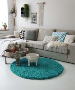 Hochflor Teppich Rund - Shaggy Royal Türkis - sfeer, thumbnail Hochflor Teppich Rund - Shaggy Royal Türkis - sfeer, thumbnail