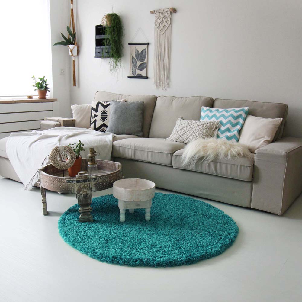 Hochflor Teppich Rund - Shaggy Royal Türkis - sfeer Hochflor Teppich Rund - Shaggy Royal Türkis - sfeer