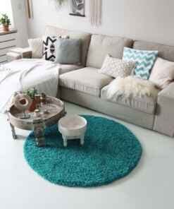 Hochflor Teppich Rund - Shaggy Royal Türkis - sfeer