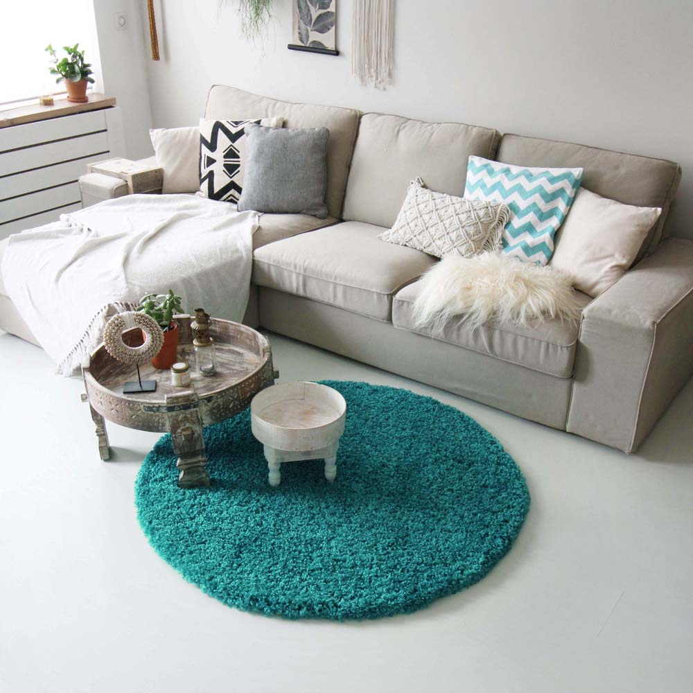 Hochflor Teppich Rund - Shaggy Royal Türkis - sfeer Hochflor Teppich Rund - Shaggy Royal Türkis - sfeer