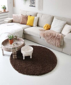 Hochflor Teppich Rund - Shaggy Royal Braun - sfeer