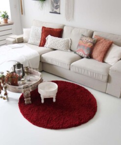 Hochflor Teppich Rund - Shaggy Royal Rot - sfeer