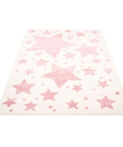 Kinderteppich Sterne 3D - Creme/Rosa - overzicht schuin, thumbnail