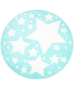 Kinderteppich Rund Sterne 3D - Mintblau/Creme - overzicht boven