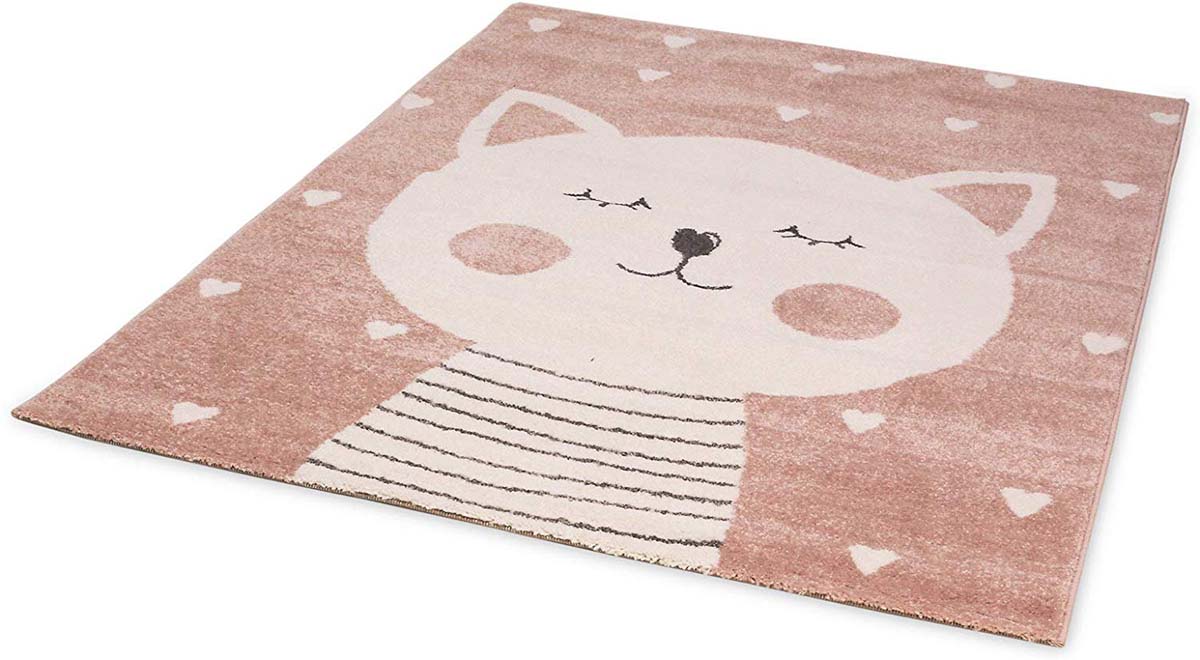 Kinderteppich Happy Cat - Rosa/Weiß - overzicht schuin Kinderteppich Happy Cat - Rosa/Weiß - overzicht schuin