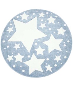 Kinderteppich Rund Sterne 3D - Blau/Creme - overzicht boven