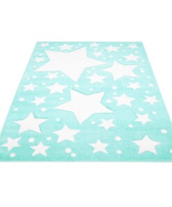 Kinderteppich Sterne 3D - Mintblau/Creme - overzicht schuin, thumbnail