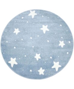 Kinderteppich Rund Kleine Sterne 3D - Blau/Creme - overzicht boven