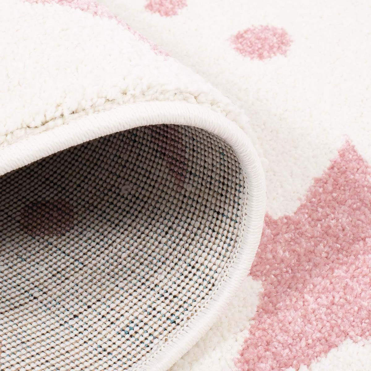 Kinderteppich Rund Sterne 3D - Creme/Rosa - close up vouw Kinderteppich Rund Sterne 3D - Creme/Rosa - close up vouw