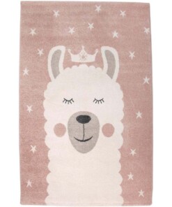Kinderteppich Sleepy Lama - Rosa/Weiß - overzicht boven, thumbnail Kinderteppich Sleepy Lama - Rosa/Weiß - overzicht boven, thumbnail