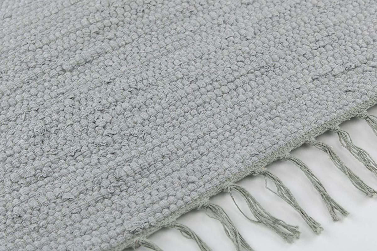 Kelim Teppich Handgewebt Bomull - Grau - close up zijkant Kelim Teppich Handgewebt Bomull - Grau - close up zijkant