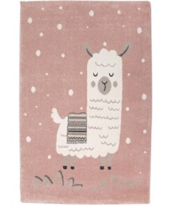 Kinderteppich Lama - Rosa/Weiß - overzicht boven, thumbnail