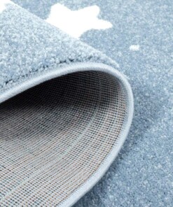 Kinderteppich Rund Kleine Sterne 3D - Blau/Creme - close up vouw, thumbnail