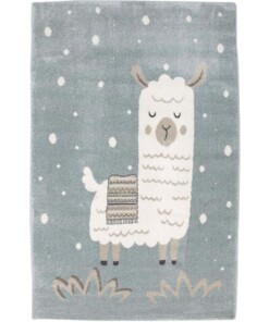 Kinderteppich Lama - Blau/Weiß - overzicht boven, thumbnail