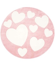 Kinderteppich Rund Herzen 3D - Rosa/Creme - overzicht boven, thumbnail Kinderteppich Rund Herzen 3D - Rosa/Creme - overzicht boven, thumbnail