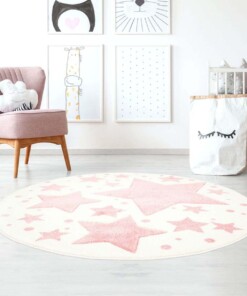 Kinderteppich Rund Sterne 3D - Creme/Rosa - sfeer, thumbnail