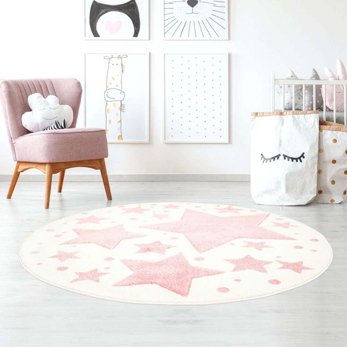 Kinderteppich Rund Sterne 3D - Creme/Rosa - sfeer Kinderteppich Rund Sterne 3D - Creme/Rosa - sfeer
