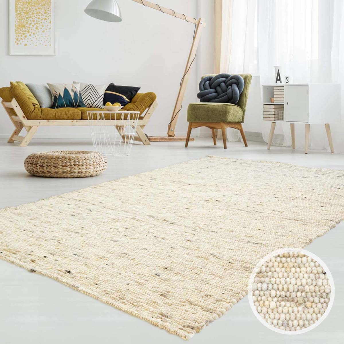 Wollteppich Handgewebt Ylva - Beige | Tapeso