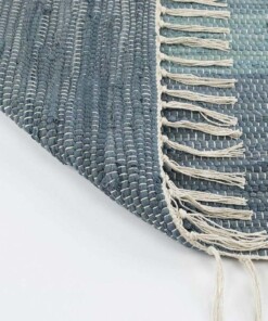 Kelim Läufer Streifen Handgewebt Bomull - Blau/Weiß - close up vouw, thumbnail