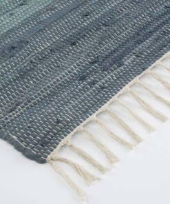 Kelim Läufer Streifen Handgewebt Bomull - Blau/Weiß - close up hoek, thumbnail