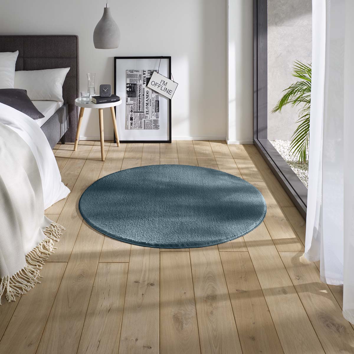 Flauschiger Teppich Rund Loft - Blau (waschbar 30°C) - sfeer Flauschiger Teppich Rund Loft - Blau (waschbar 30°C) - sfeer