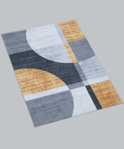 Teppich Geometrische Muster - Gold/Grau - overzicht schuin