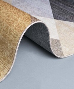 Teppich Geometrische Muster - Gold/Braun - close up rol, thumbnail Teppich Geometrische Muster - Gold/Braun - close up rol, thumbnail