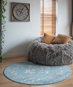 Vintage Teppich Rund Antiq - Blau