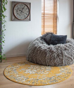 Vintage Teppich Rund Antiq - Senfgelb Vintage Teppich Rund Antiq - Senfgelb