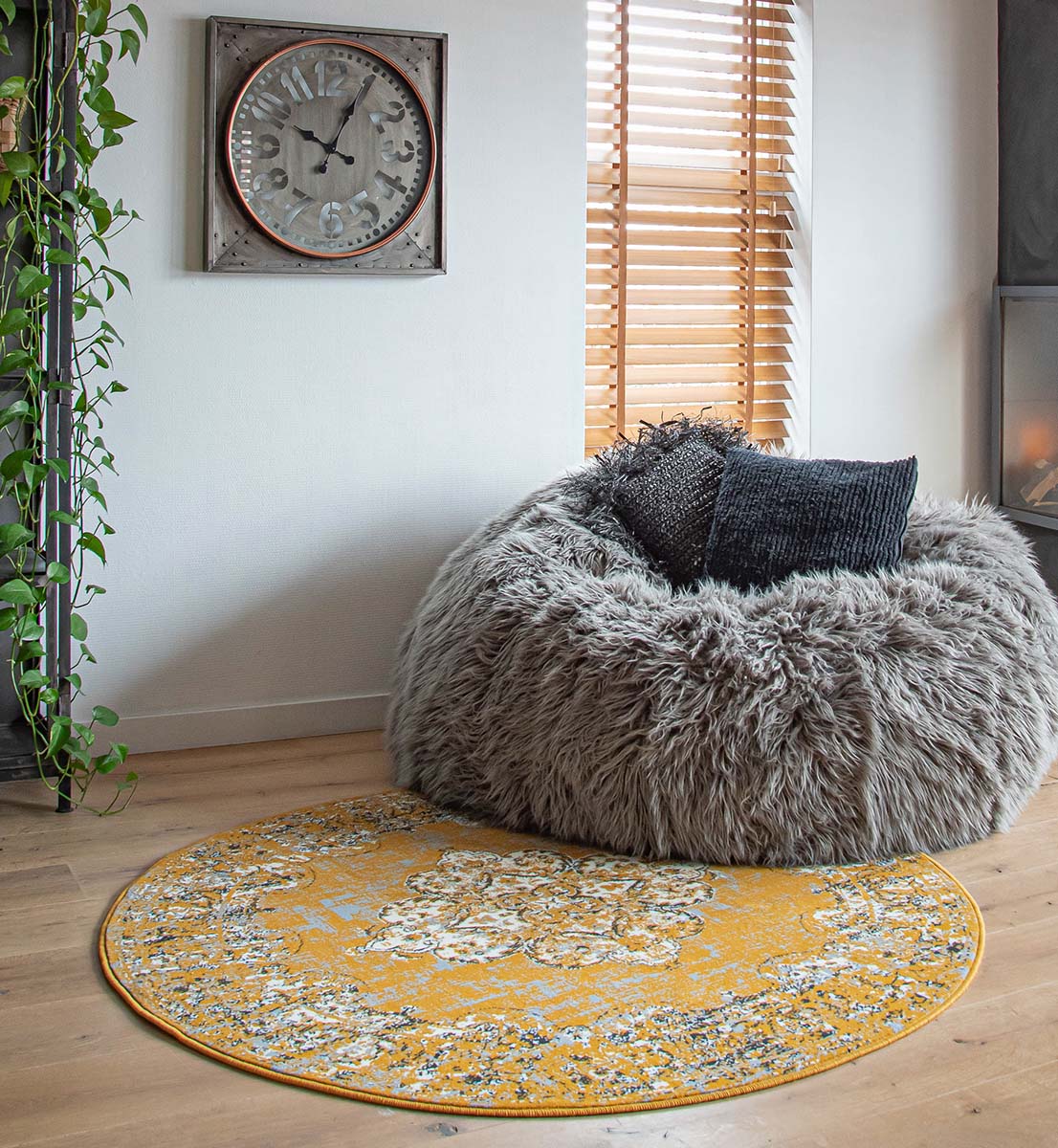 Vintage Teppich Rund Antiq - Senfgelb Vintage Teppich Rund Antiq - Senfgelb