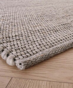 Wollteppich Lett - Hellgrau - close up hoek, thumbnail