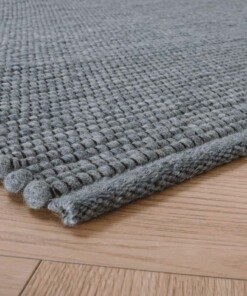 Wollteppich Lett - Stahlblau - close up hoek, thumbnail