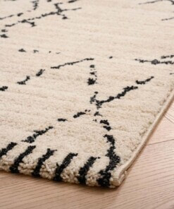 Berber Teppich Beni Ouarain Sufian - Creme/Schwarz - close up hoek, thumbnail