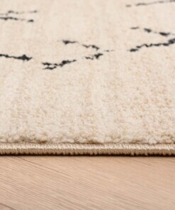 Berber Teppich Beni Ouarain Sufian - Creme/Schwarz - close up zijkant, thumbnail