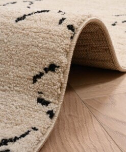 Berber Teppich Beni Ouarain Sufian - Creme/Schwarz - close up vouw, thumbnail