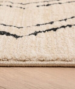 Berber Teppich Beni Ouarain Bahij - Creme/Schwarz - close up zijkant, thumbnail