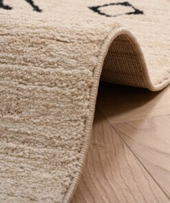 Berber Teppich Beni Ouarain Bahij - Creme/Schwarz - close up vouw, thumbnail